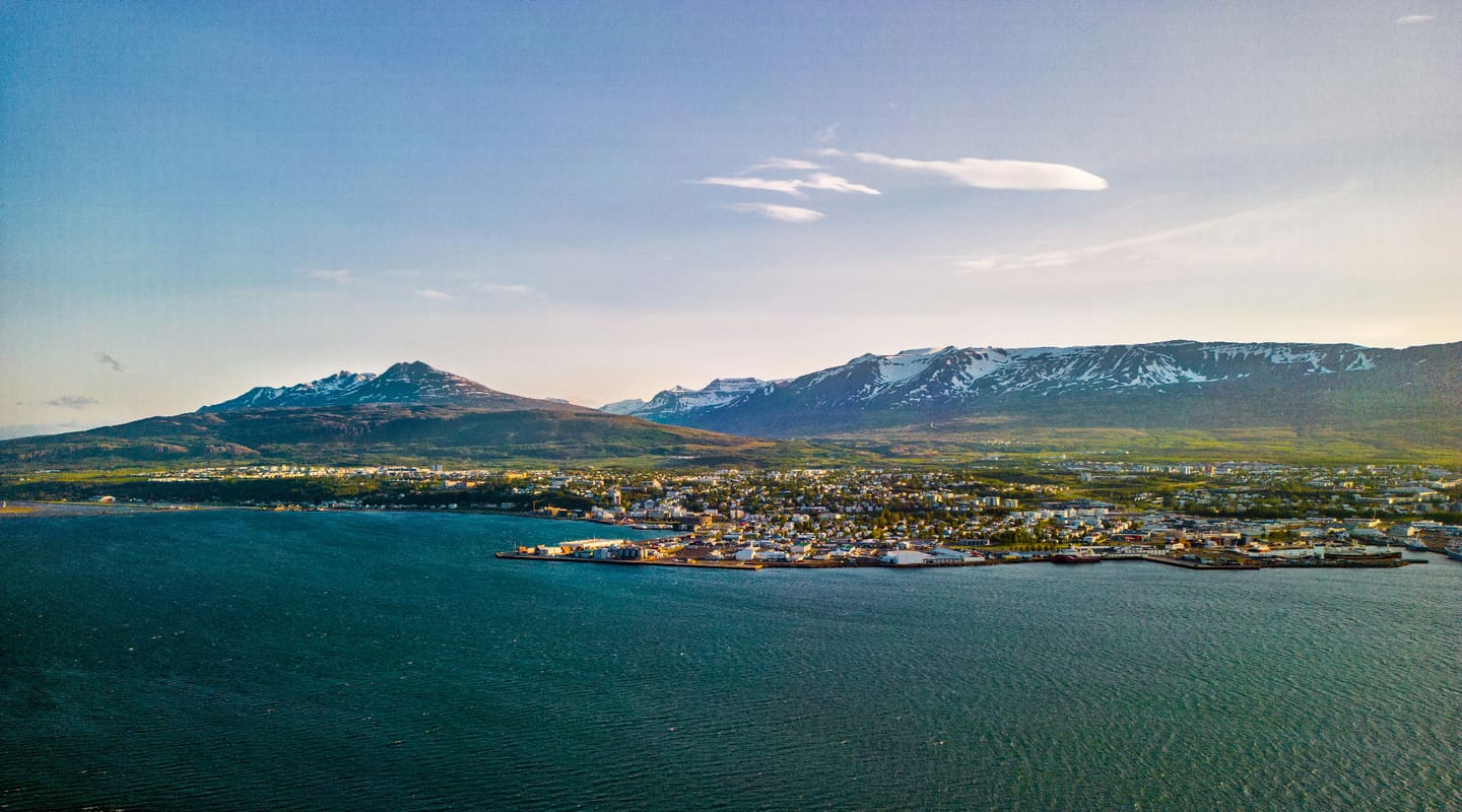 Aerial view of Akureyri for walking tour