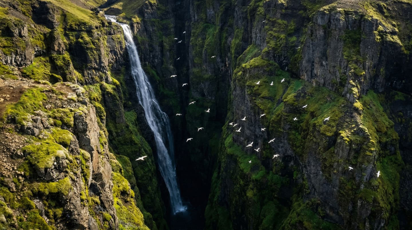 Glymur: The Log Crossing Waterfall